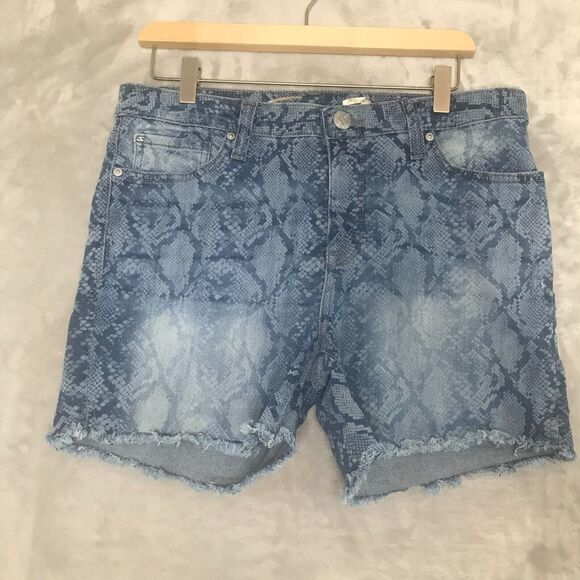 Jessica Simpson Weekend Short Womens 10 Python Indigo Cotton Stretch Raw Hem - Picture 1 of 10